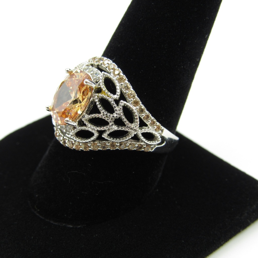 Vintage Size 9.5 Sterling Yellow CZ Diamond Ring - Picture 2 of 7